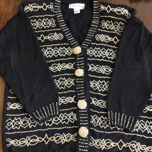 Vintage, Victoria Harbour Beaded V-neck black cardigan Size medium.